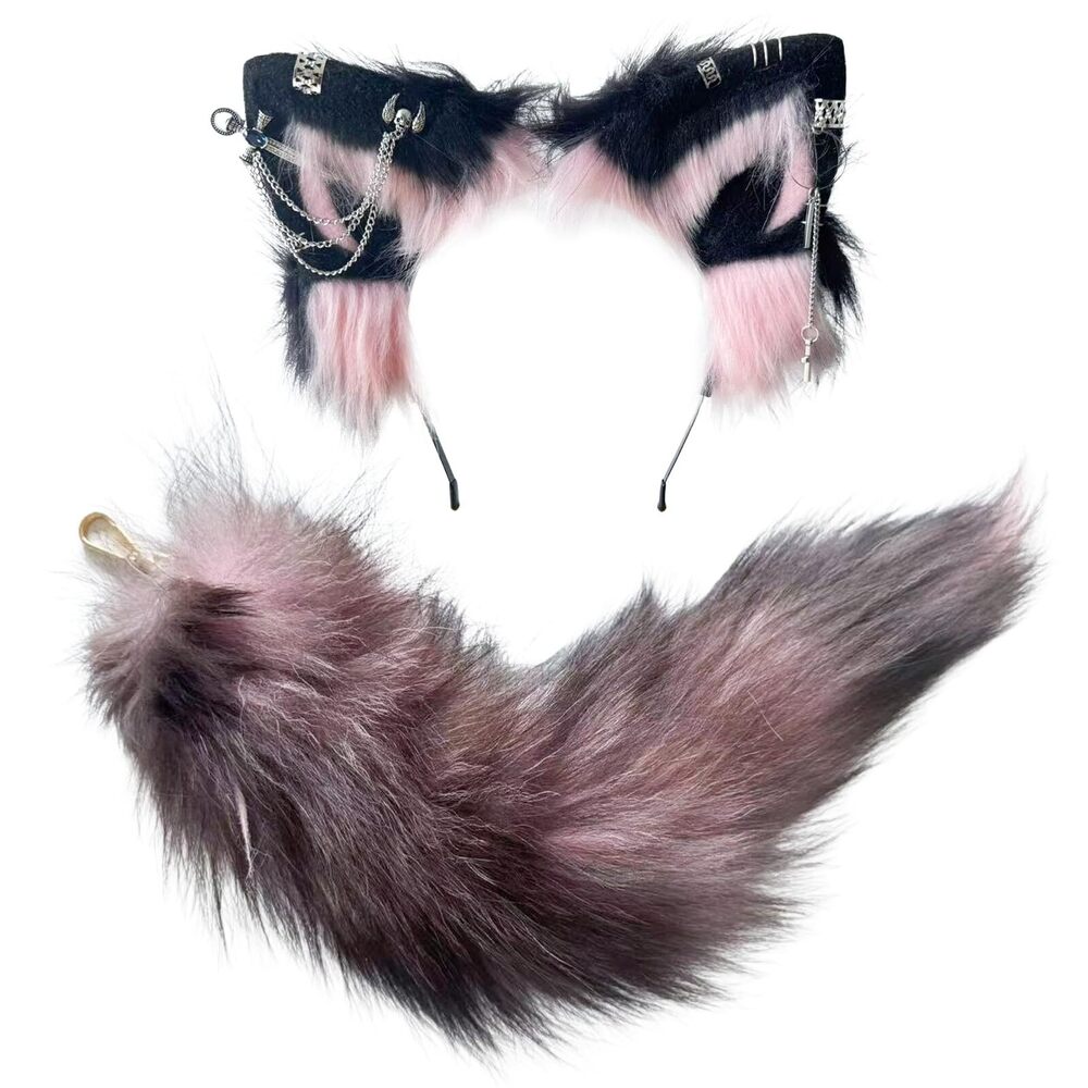 1863 Cat Fox Wolf Ears And Tail Set - Plush Cosplay Clips